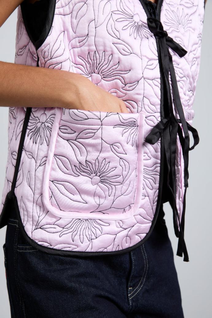 Gilets | Women Damson Madder Arte Reversible Gilet - Black &amp; Pink Satin