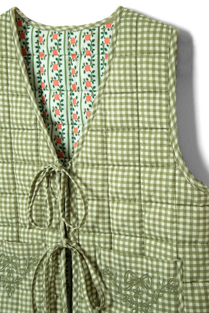 Gilets | Women Damson Madder Arte Reversible Tie Gilet - Green Gingham