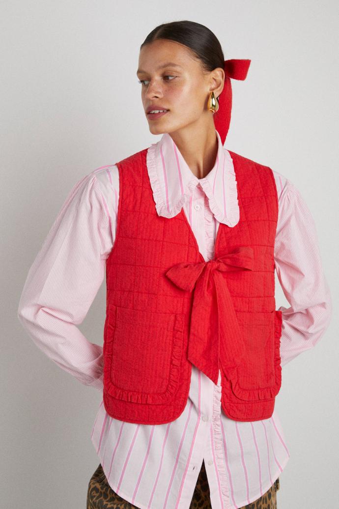Gilets | Women Damson Madder Arte Reversible Tie Gilet - Red Ruffle