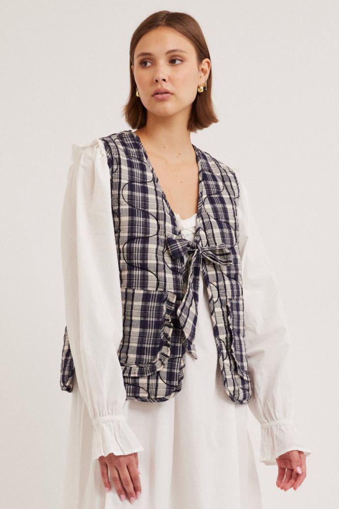 Gilets | Women Damson Madder Arte Tie Gilet - Navy Check
