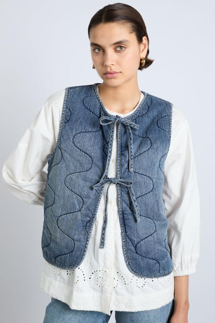 Gilets | Women Damson Madder Denim Tilly Gilet- Vintage Wash