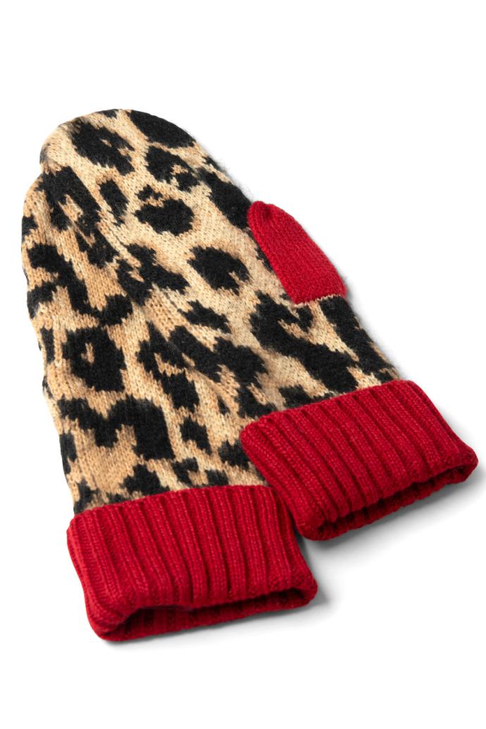 Gloves | Women Damson Madder Leopard Mittens In Fluffy Yarn