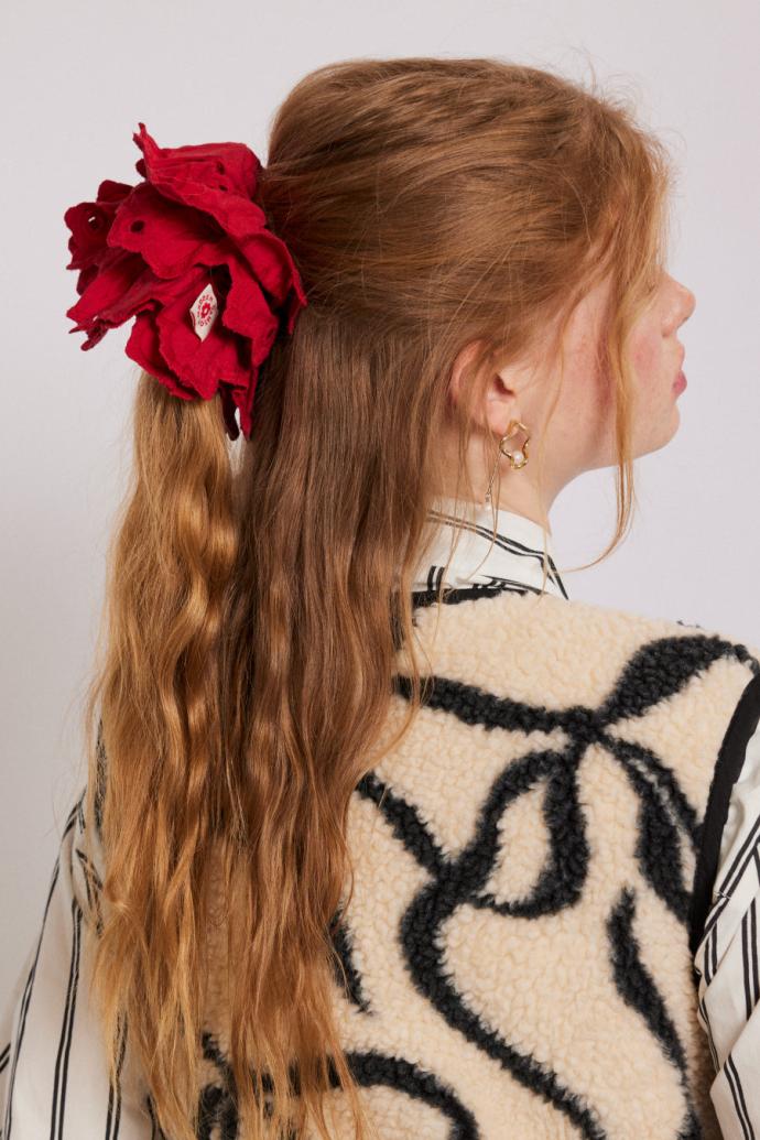 Hair Accessories | Women Damson Madder Embroidered Scrunchie In Red