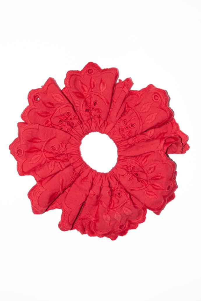 Hair Accessories | Women Damson Madder Embroidered Scrunchie In Red