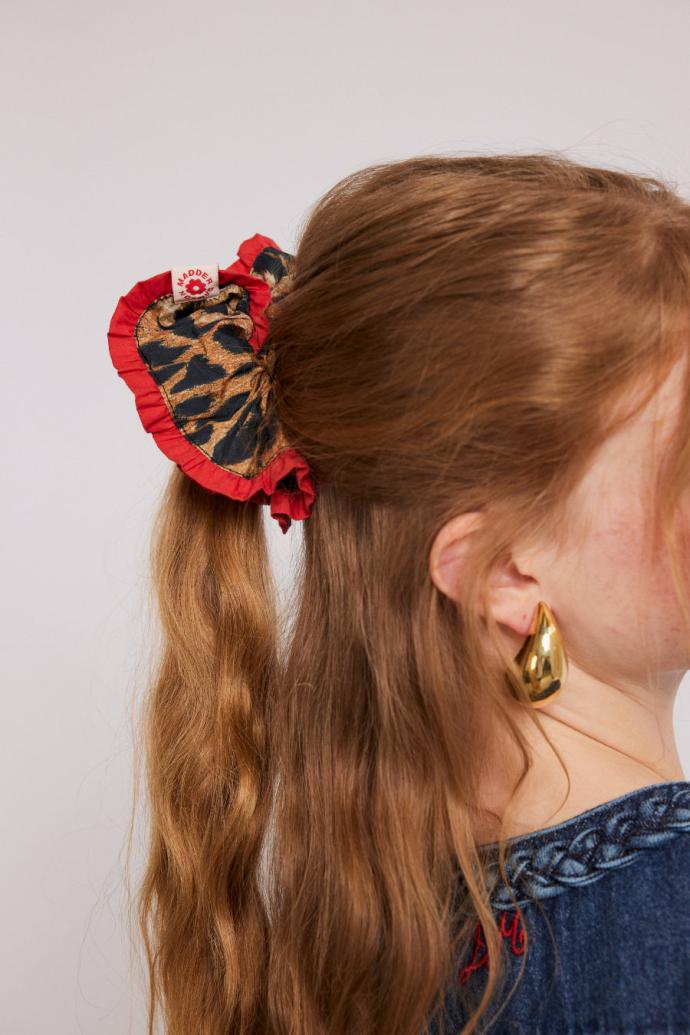 Hair Accessories | Women Damson Madder Frill Scrunchie In Leopard With Red Edge