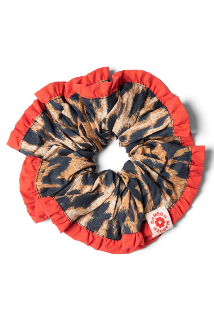 Hair Accessories | Women Damson Madder Frill Scrunchie In Leopard With Red Edge