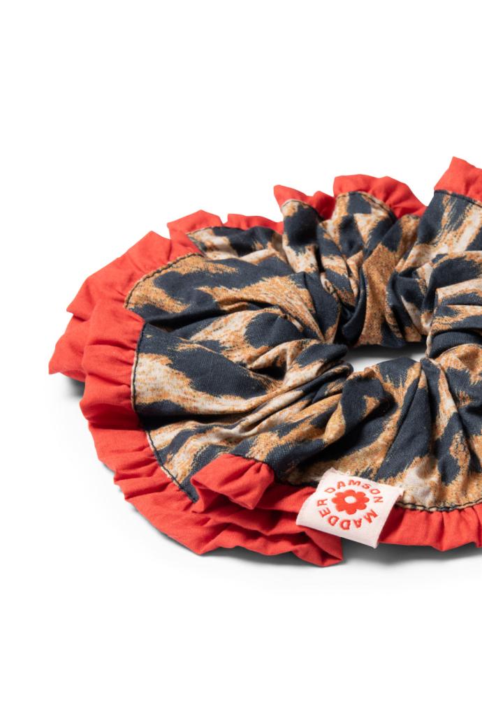 Hair Accessories | Women Damson Madder Frill Scrunchie In Leopard With Red Edge