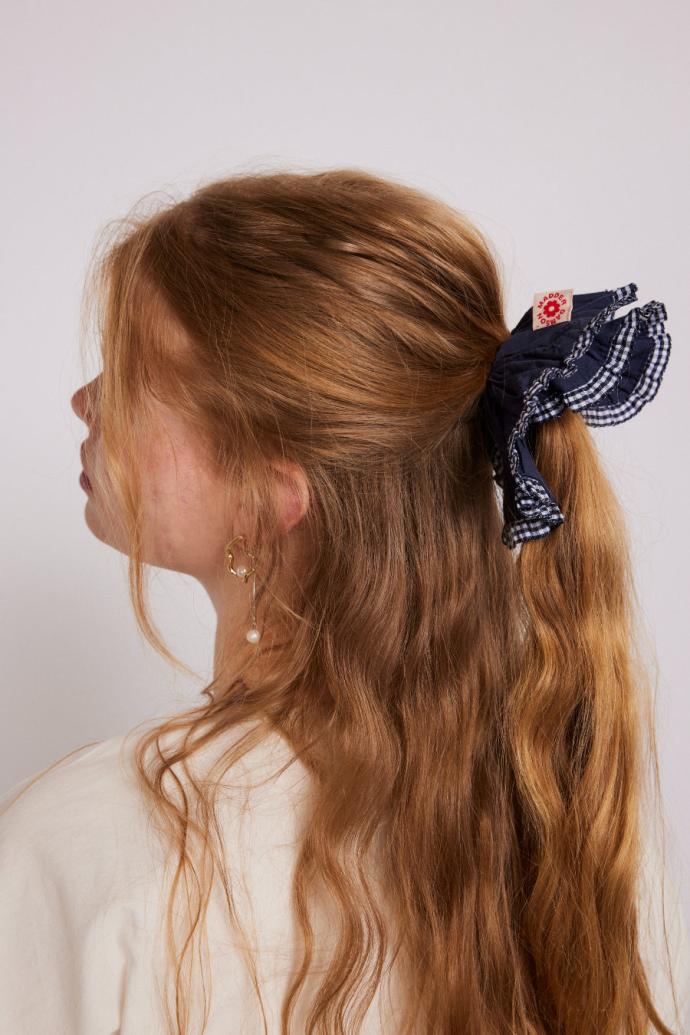 Hair Accessories | Women Damson Madder Frill Scrunchie In Navy With Gingham Edge