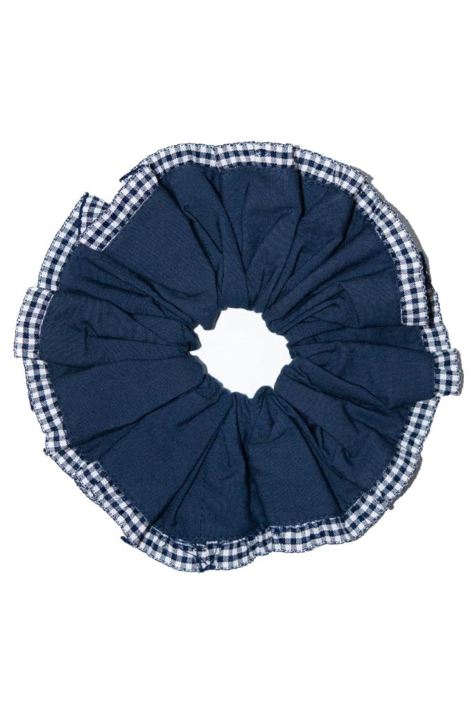 Hair Accessories | Women Damson Madder Frill Scrunchie In Navy With Gingham Edge
