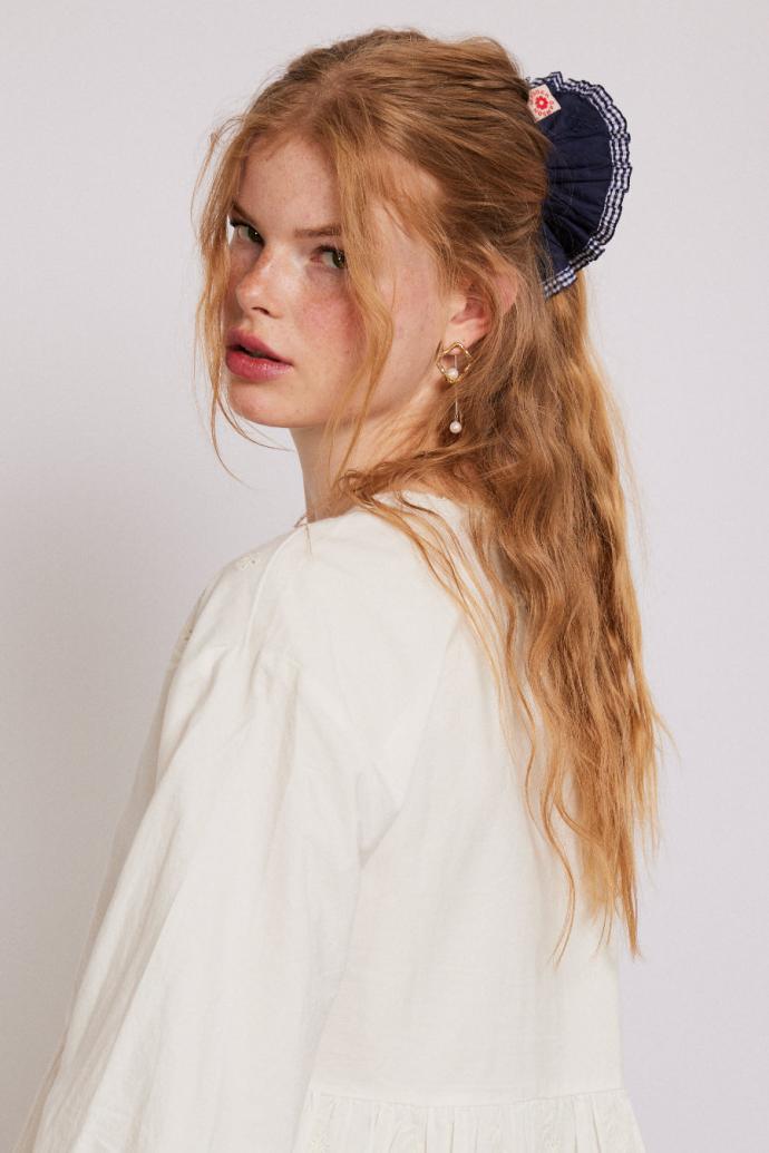 Hair Accessories | Women Damson Madder Frill Scrunchie In Navy With Gingham Edge