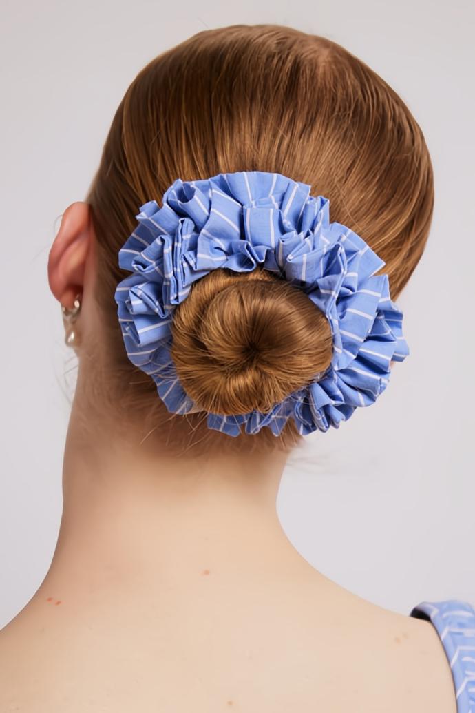 Hair Accessories | Women Damson Madder Garter Scrunchie - Blue And White Stripe