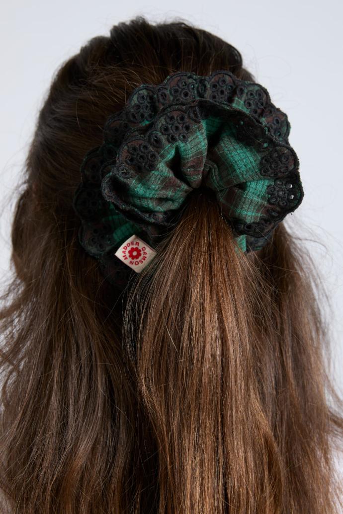 Hair Accessories | Women Damson Madder Green Check Broderie Scrunchie