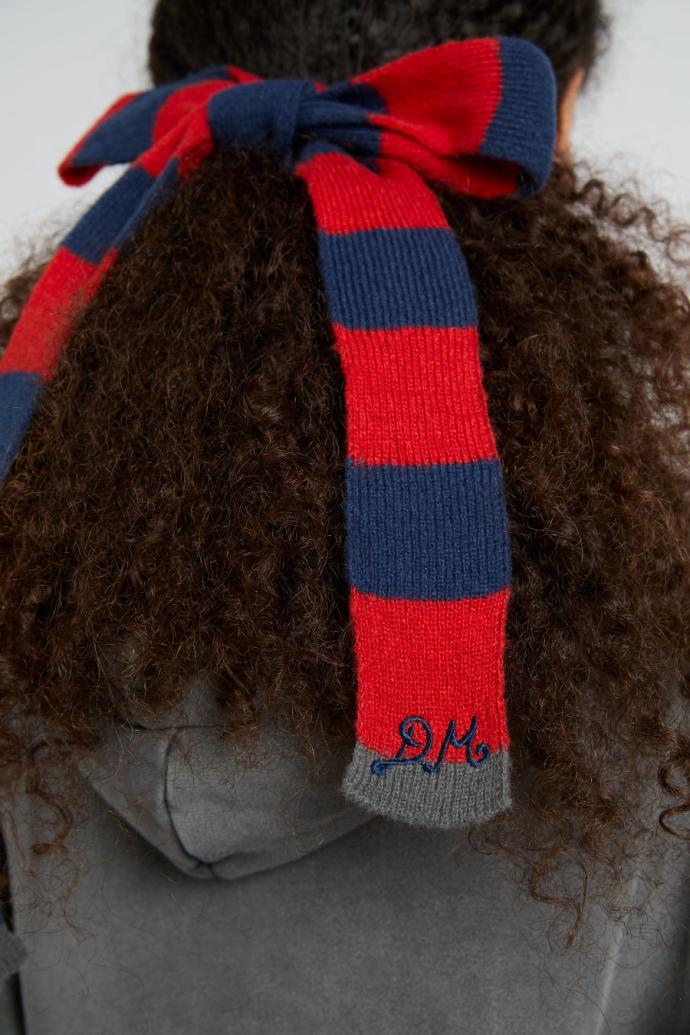 Hair Accessories | Women Damson Madder Knitted Hair Bow In Stripe - Navy &amp; Red