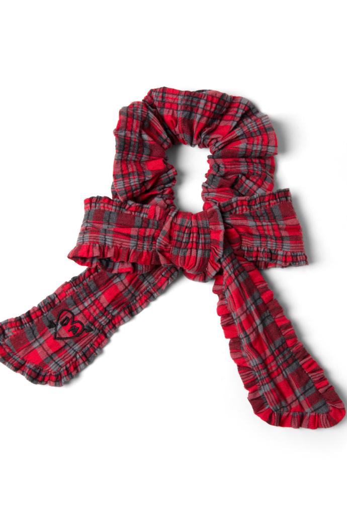 Hair Accessories | Women Damson Madder Red Check Bow Scrunchie