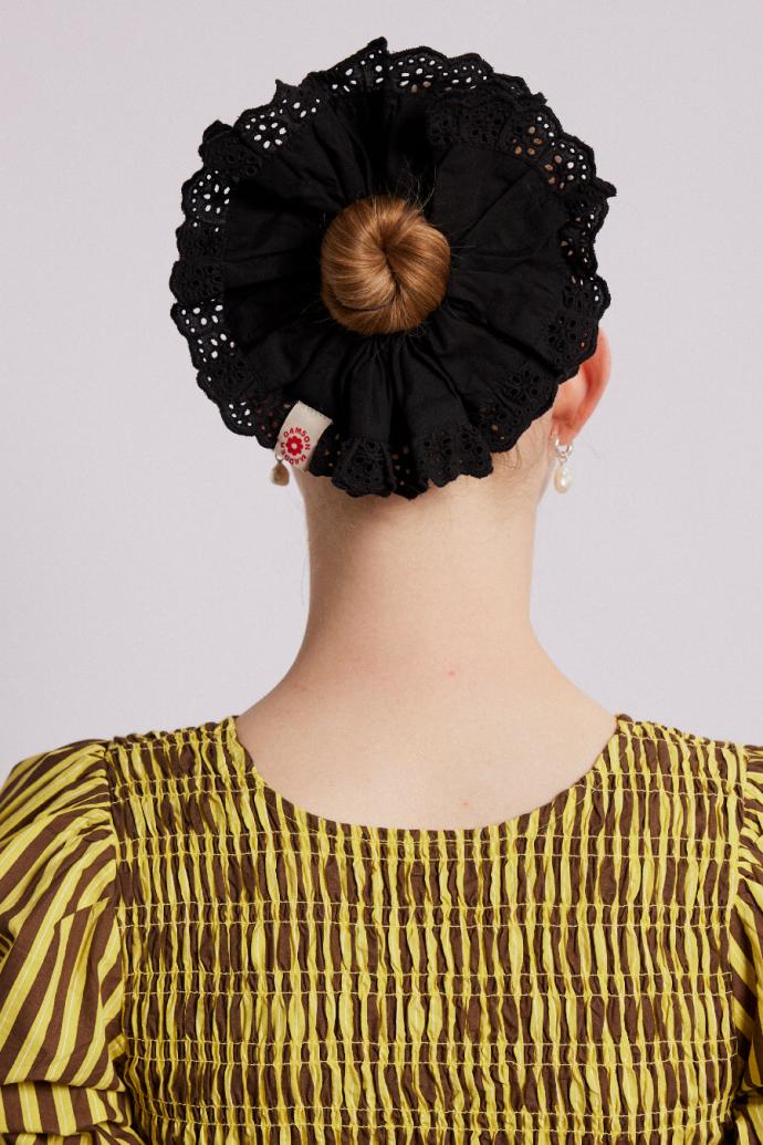 Hair Accessories | Women Damson Madder Scrunchie With Broderie Edge - Black