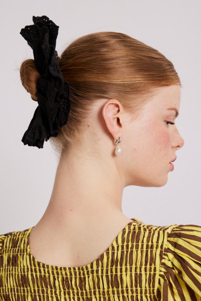 Hair Accessories | Women Damson Madder Scrunchie With Broderie Edge - Black