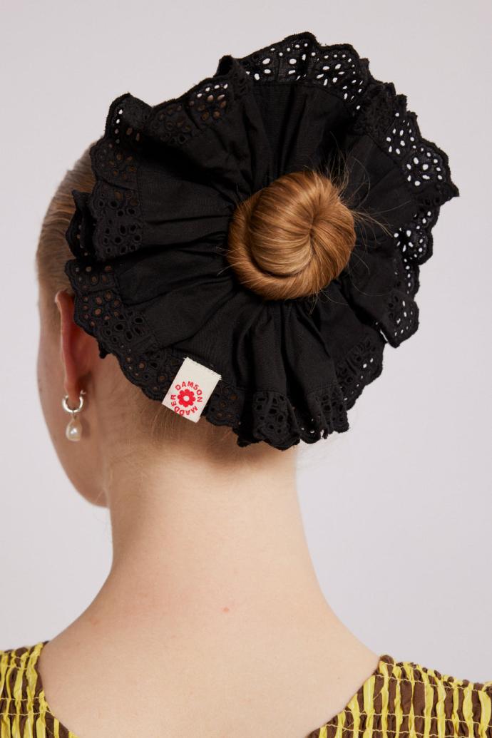 Hair Accessories | Women Damson Madder Scrunchie With Broderie Edge - Black