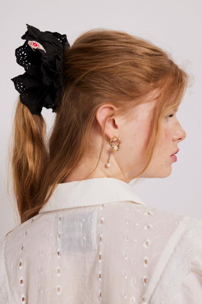 Hair Accessories | Women Damson Madder Scrunchie With Broderie Edge - Black
