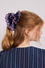 Hair Accessories | Women Damson Madder Stripe Scrunchie With Broderie Edge