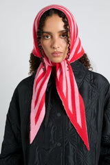 Hats | Women Damson Madder Knitted Triangle Headscarf In Pink &amp; Red Stripe