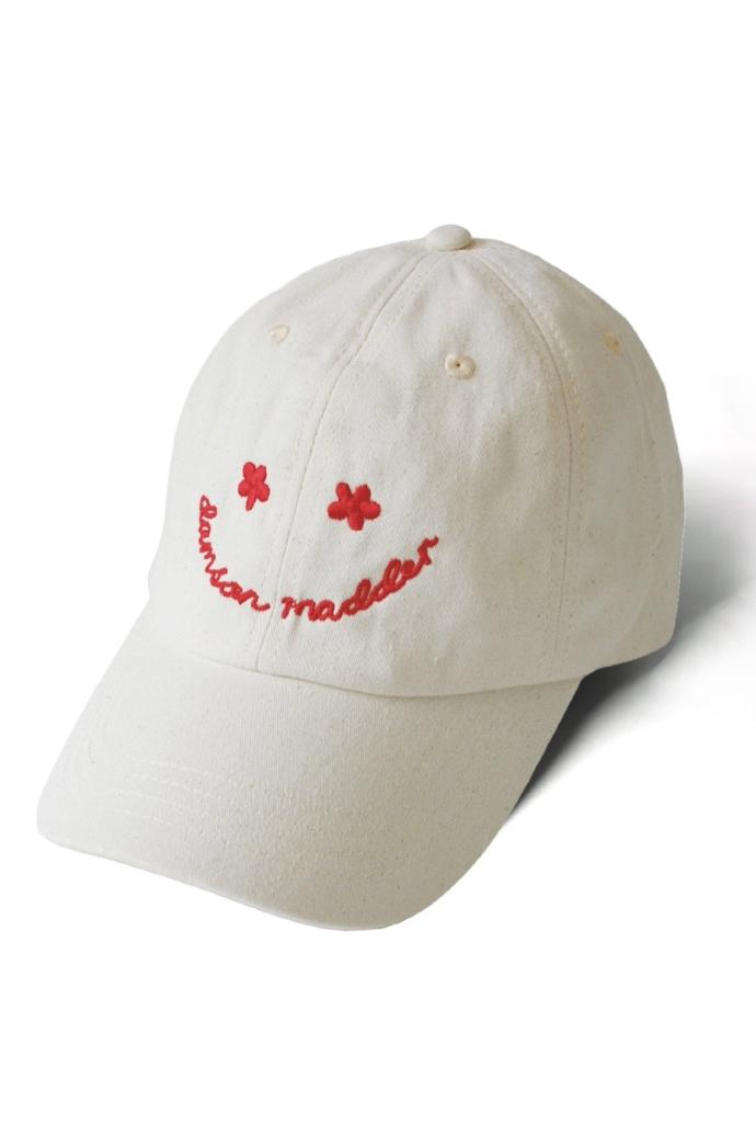 Hats | Women Damson Madder Smiley Cap In Natural With Red Embroidery