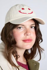 Hats | Women Damson Madder Smiley Cap In Natural With Red Embroidery