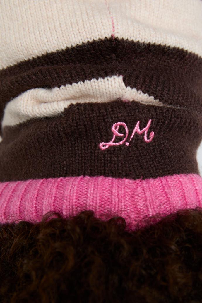 Hoods | Women Damson Madder Hood In Cream &amp; Choc With Pink Tie