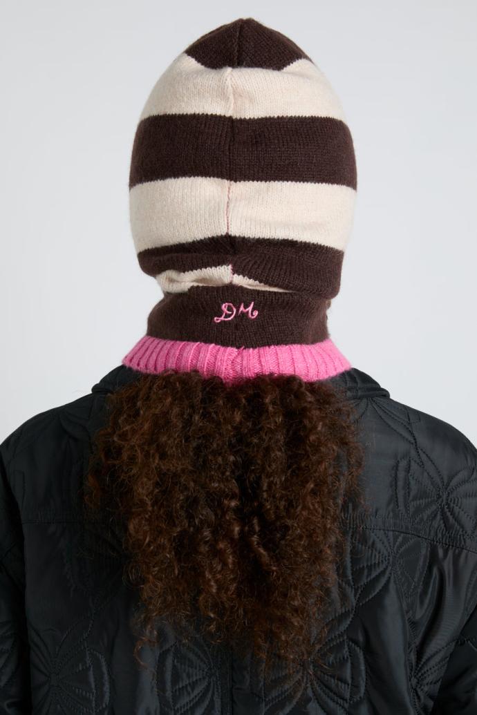 Hoods | Women Damson Madder Hood In Cream &amp; Choc With Pink Tie