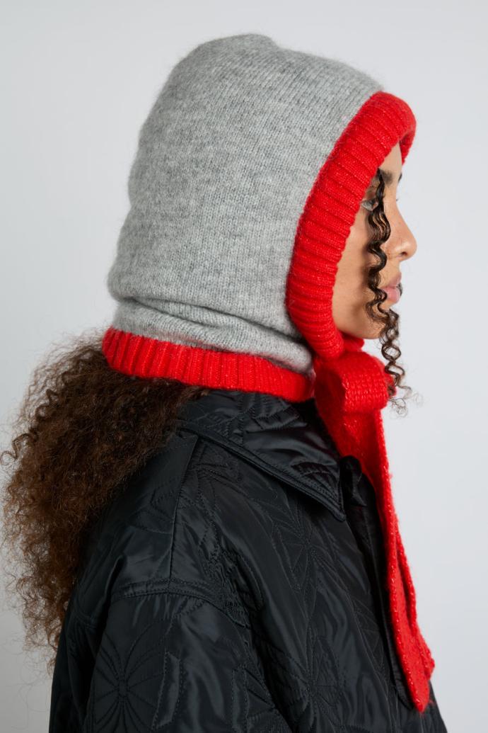 Hoods | Women Damson Madder Hood In Grey Marl With Red Tie In Premium Yarn