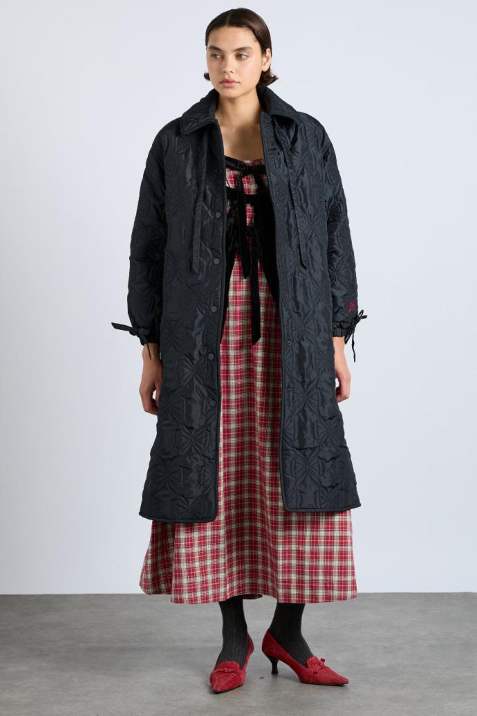 Jackets &amp; Coats | Women Damson Madder Aubrey Quilted Coat- Black Bows
