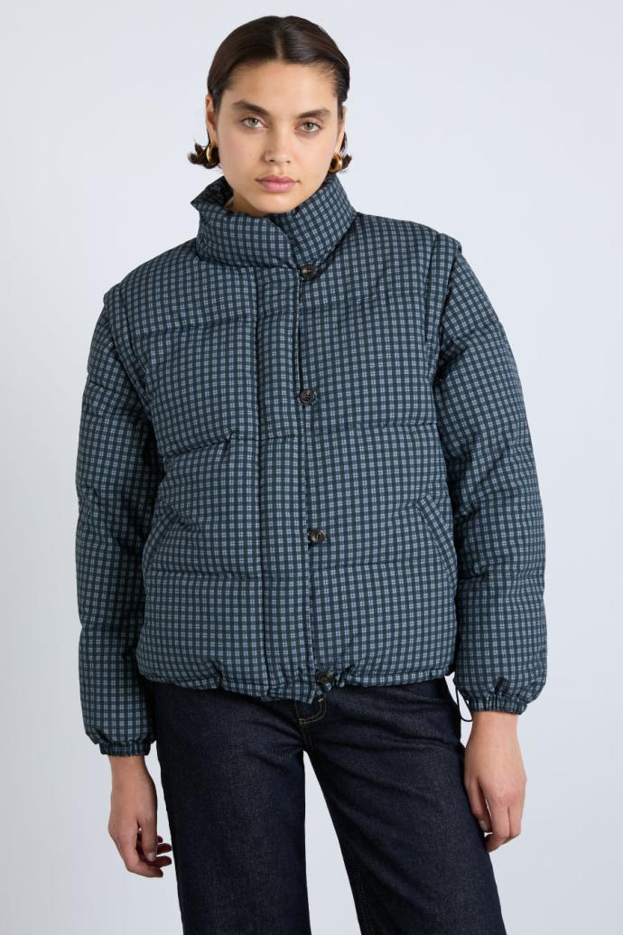 Jackets &amp; Coats | Women Damson Madder Pearl Check Puffer - Navy Gingham