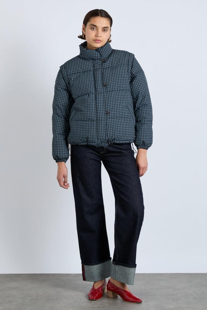 Jackets &amp; Coats | Women Damson Madder Pearl Check Puffer - Navy Gingham