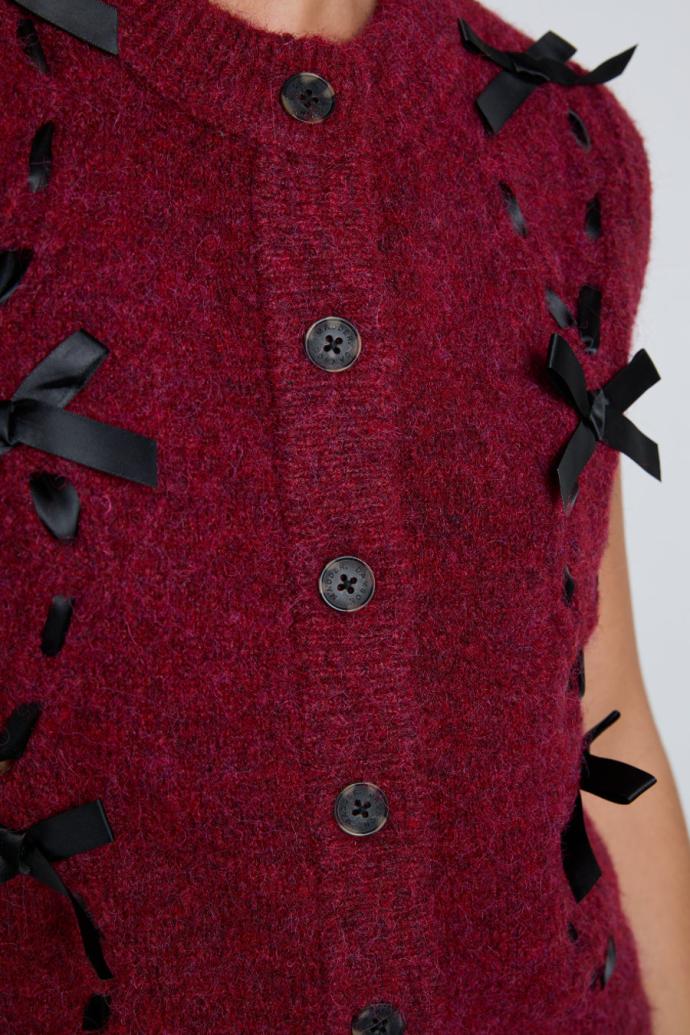 Knitwear | Women Damson Madder Aggie Knit Vest With Bows- Burgundy Cable