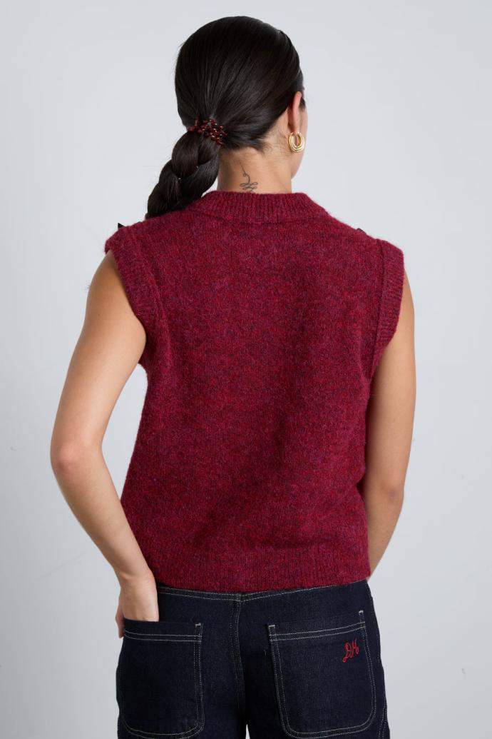 Knitwear | Women Damson Madder Aggie Knit Vest With Bows- Burgundy Cable
