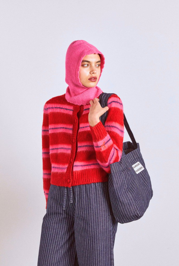 Knitwear | Women Damson Madder Cece Stripe Cardigan - Red &amp; Pink Stripe