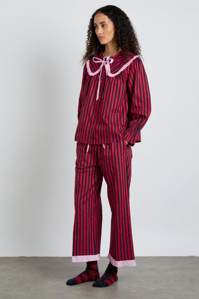 Nightwear | Women Damson Madder Maria Pj Set- Red/navy Stripe