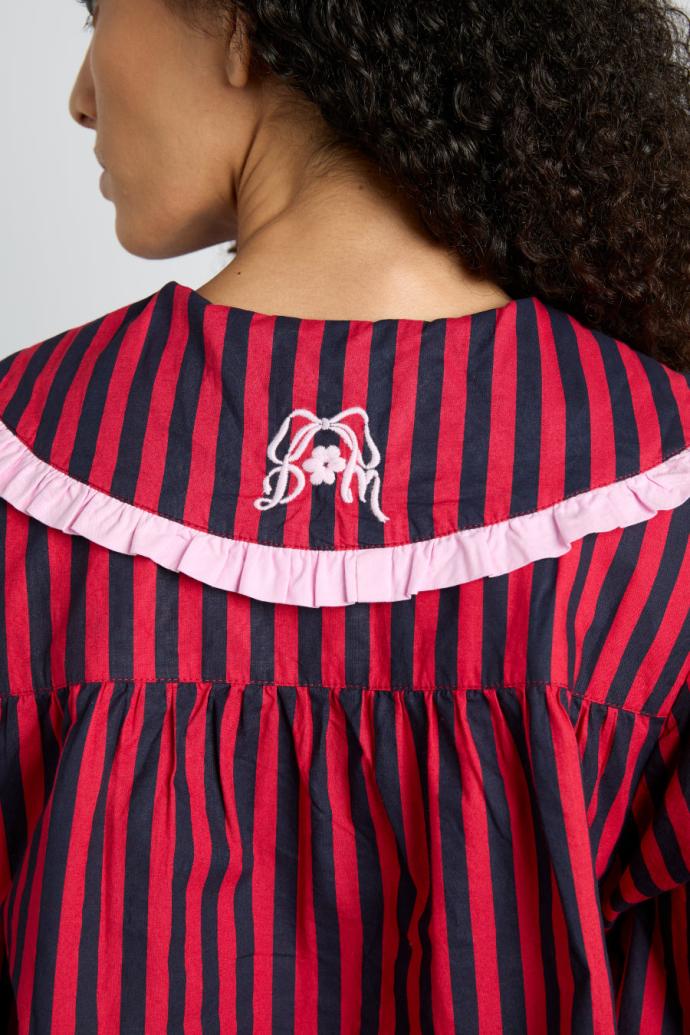 Nightwear | Women Damson Madder Maria Pj Set- Red/navy Stripe