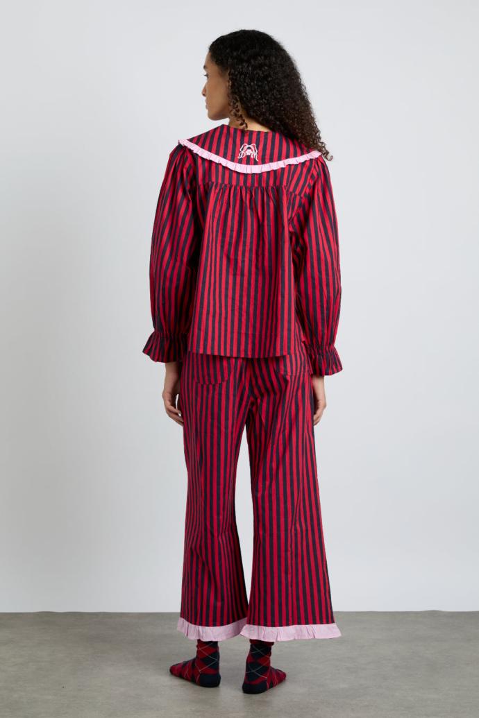 Nightwear | Women Damson Madder Maria Pj Set- Red/navy Stripe