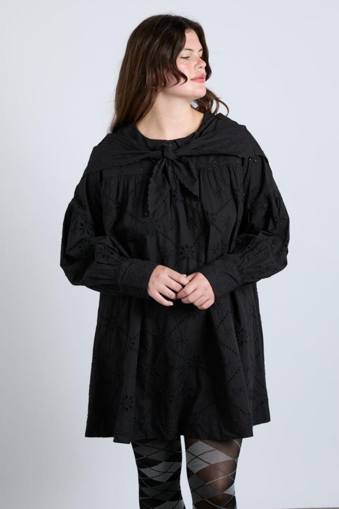 Occasion Wear | Women Damson Madder Clementine Embroidered Collared Mini Dress - Black