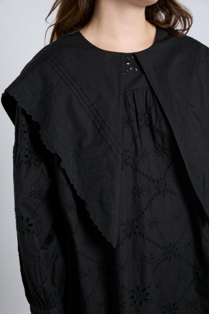 Occasion Wear | Women Damson Madder Clementine Embroidered Collared Mini Dress - Black