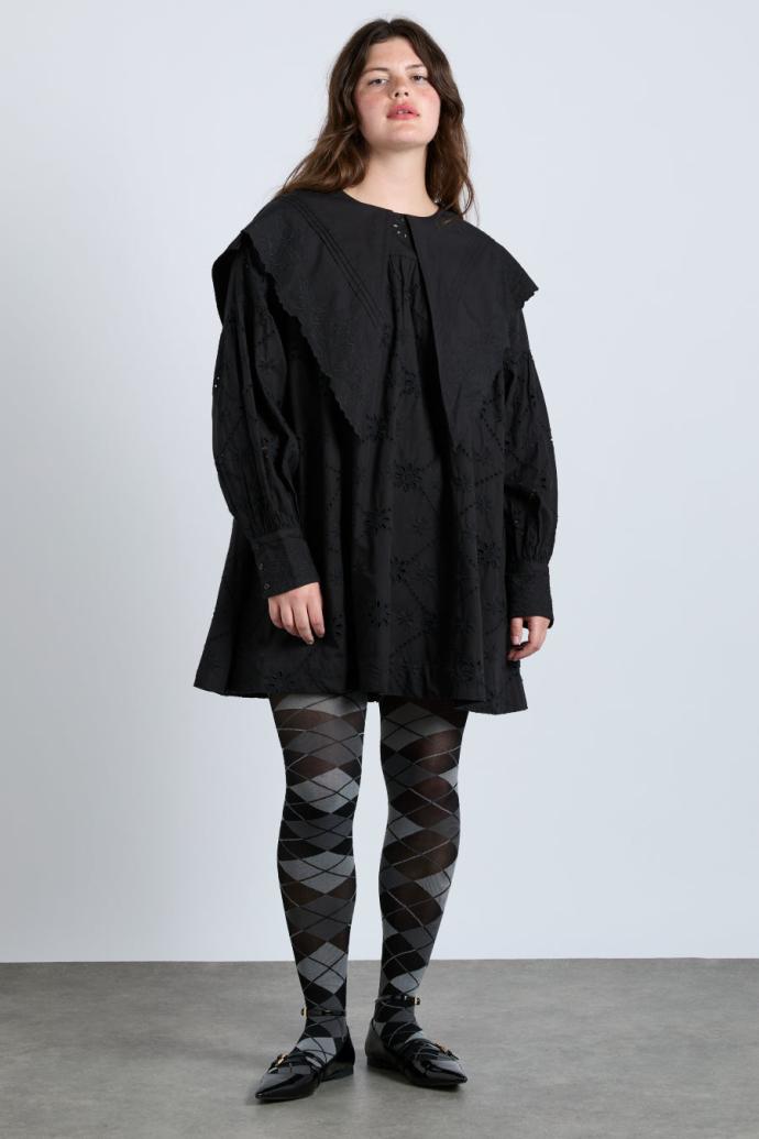 Occasion Wear | Women Damson Madder Clementine Embroidered Collared Mini Dress - Black