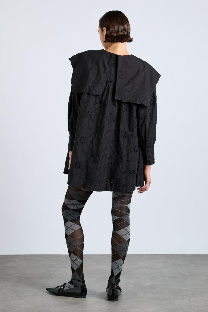 Occasion Wear | Women Damson Madder Clementine Embroidered Collared Mini Dress - Black