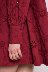 Occasion Wear | Women Damson Madder Clementine Embroidered Collared Mini Dress - Burgundy
