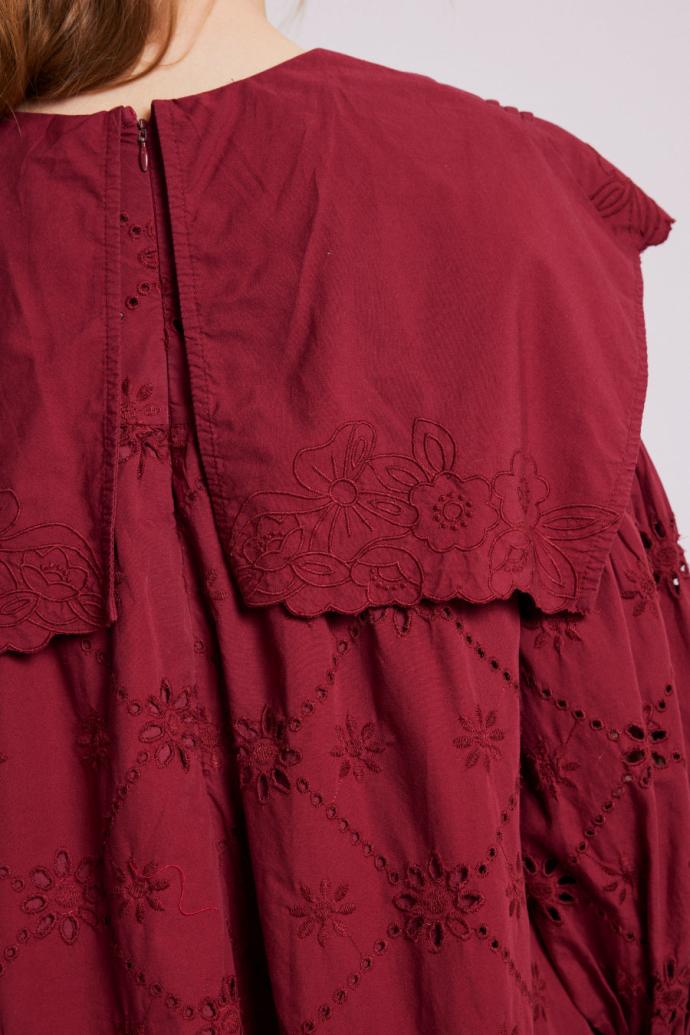 Occasion Wear | Women Damson Madder Clementine Embroidered Collared Mini Dress - Burgundy