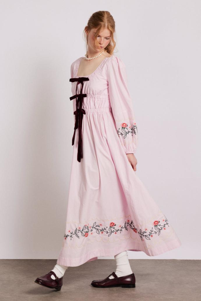 Occasion Wear | Women Damson Madder Dakota Dress - Pink Embroidery