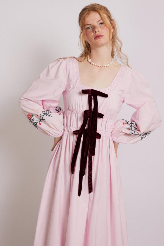 Occasion Wear | Women Damson Madder Dakota Dress - Pink Embroidery
