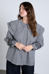 Occasion Wear | Women Damson Madder Lois Double Collar Blouse - Black Gingham