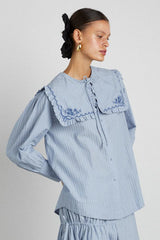 Occasion Wear | Women Damson Madder Nordine Square Collar Blouse - Blue Stripe