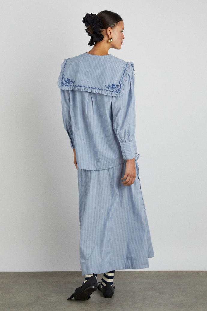 Occasion Wear | Women Damson Madder Nordine Square Collar Blouse - Blue Stripe