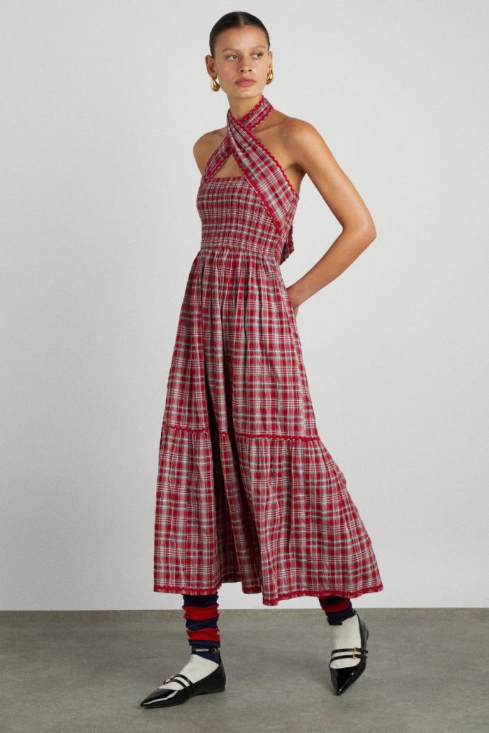 Occasion Wear | Women Damson Madder Pia Midi Dress - Red Check